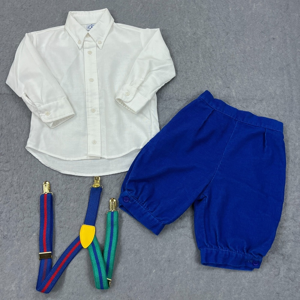 VTG Kitestrings Outfit Toddler 3T Set Shirt Pants Suspender‎ Preppy USA Made 90s